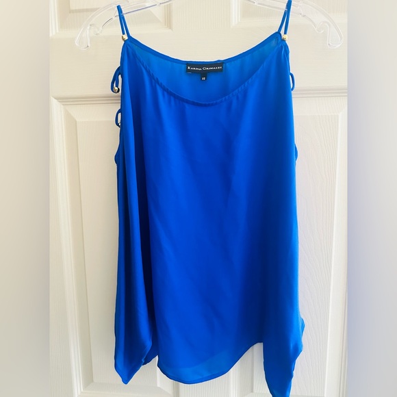 Karina Grimaldi Neimans Electric Blue Open Shoulder Silk Kimono Sleeve Blouse XS - Picture 4 of 5
